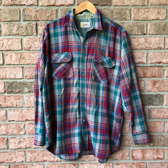 Colorful Red and Blue Button Up Flannel (L) - Picture 1 of 3